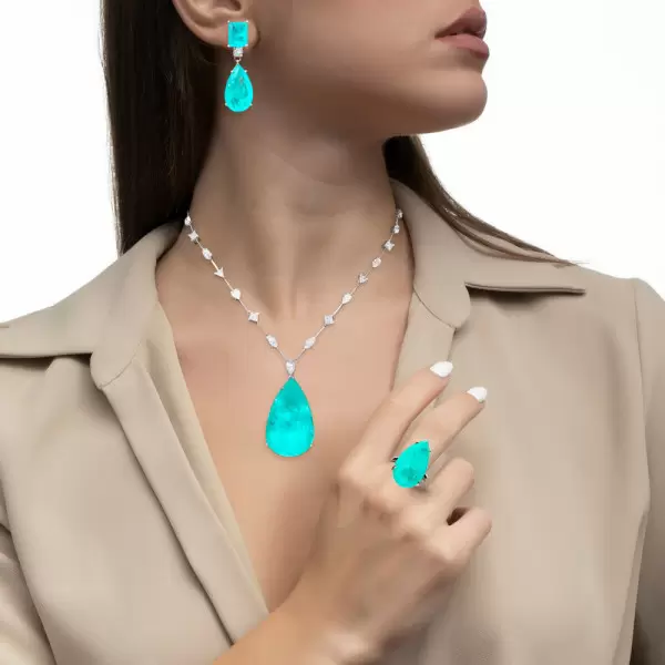 16ct Pear Cut Green Blue Paraiba Three-piece Jewelry Set