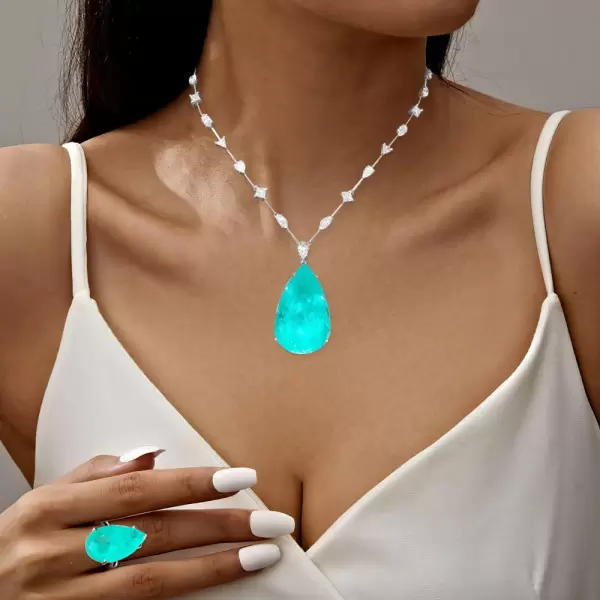 16ct Pear Cut Green Blue Paraiba Three-piece Jewelry Set