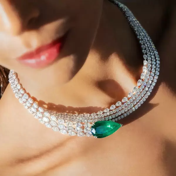 74ctw Pear Cut Emerald Asymmetric Necklace