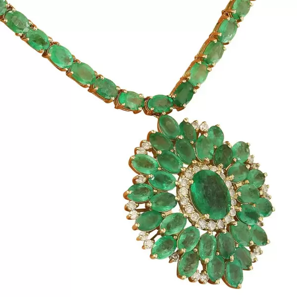44ctw Oval and Pear Cut Emerald Necklace