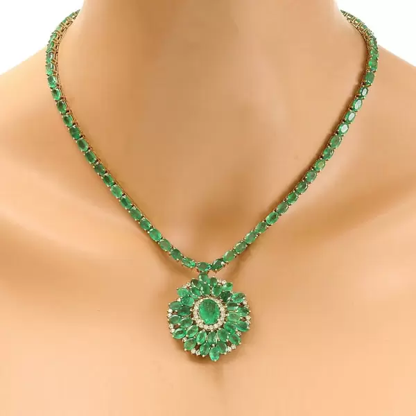 44ctw Oval and Pear Cut Emerald Necklace