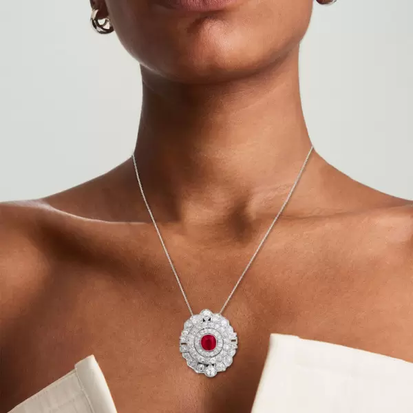 Antique Round Cut Ruby Pendant Necklace