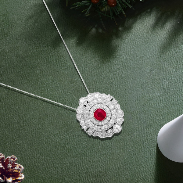 Antique Round Cut Ruby Pendant Necklace