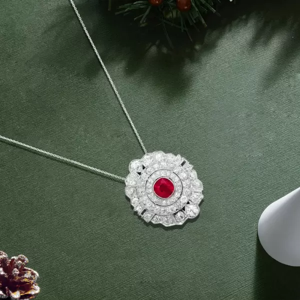 Antique Round Cut Ruby Pendant Necklace