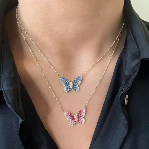 Multicolor Sapphire Butterfly Pendant Necklace