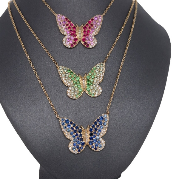 Multicolor Sapphire Butterfly Pendant Necklace