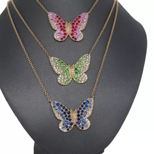 Multicolor Sapphire Butterfly Pendant Necklace