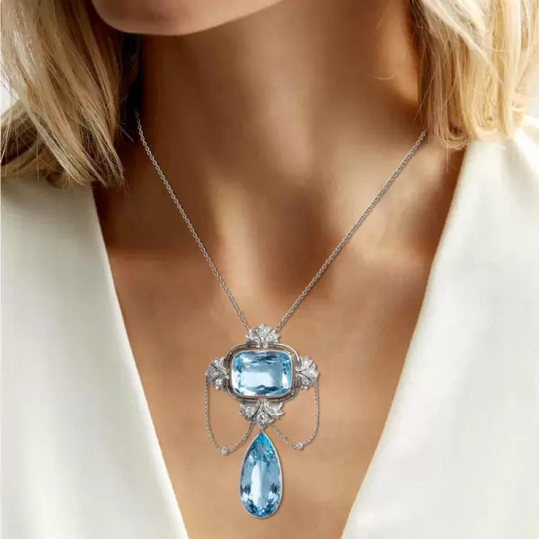 20ctw Pear and Cushion Cut Aquamarine Pendant Necklace