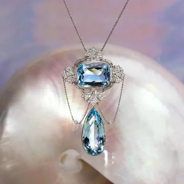20ctw Pear and Cushion Cut Aquamarine Pendant Necklace