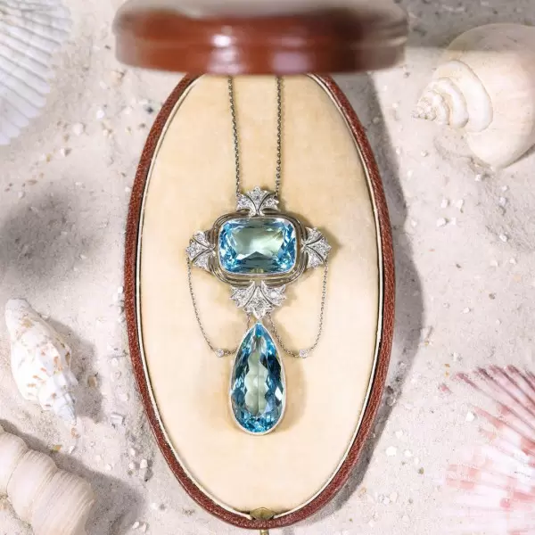 20ctw Pear and Cushion Cut Aquamarine Pendant Necklace