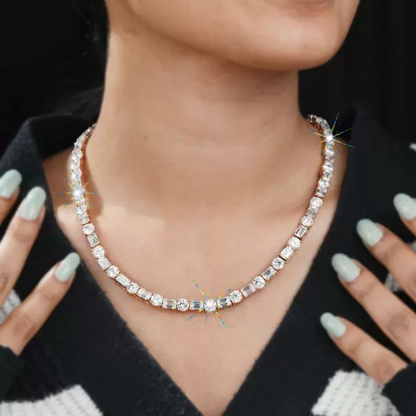 49ctw Round and Emerald Cut Tennis Necklace