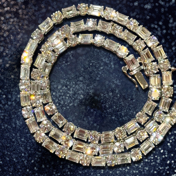 49ctw Round and Emerald Cut Tennis Necklace