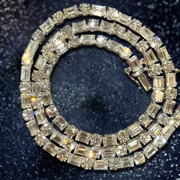 49ctw Round and Emerald Cut Tennis Necklace