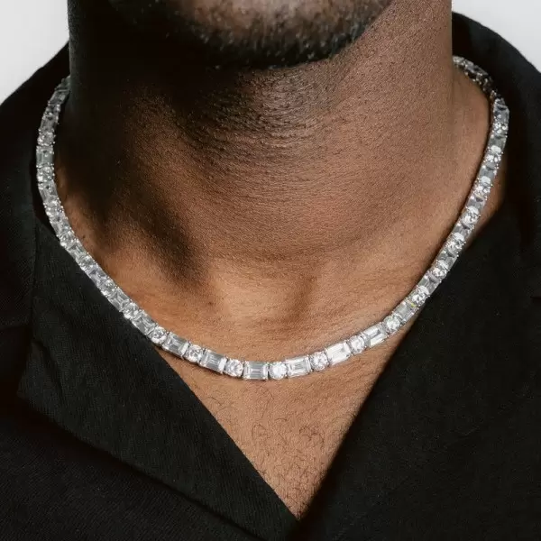 49ctw Round and Emerald Cut Tennis Necklace