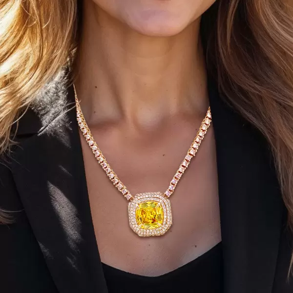 15ct Cushion Cut Yellow Sapphire Statement Necklace