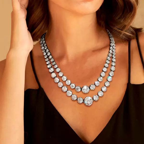 120ctw Victorian Style Round Cut Two Row Riviere Necklace