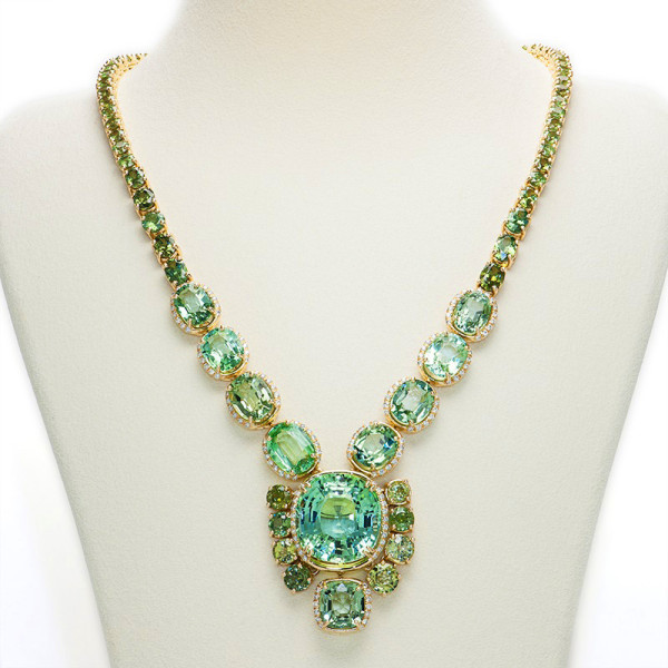 110ctw Green Tourmaline and Peridot Statement Necklace