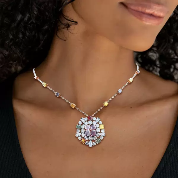 16ctw Cushion Cut Multicolor Sapphire Kaleidoscope Necklace