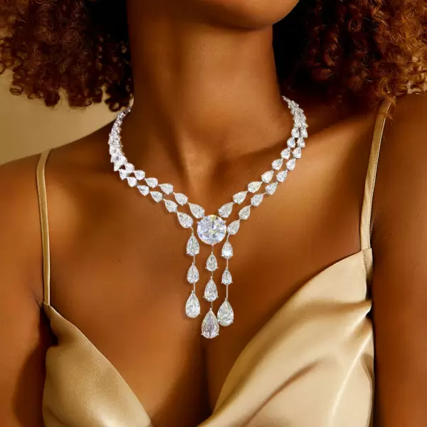 120ctw Round and Pear Cut White Sapphire Statement Necklace