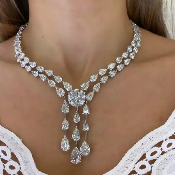 120ctw Round and Pear Cut White Sapphire Statement Necklace