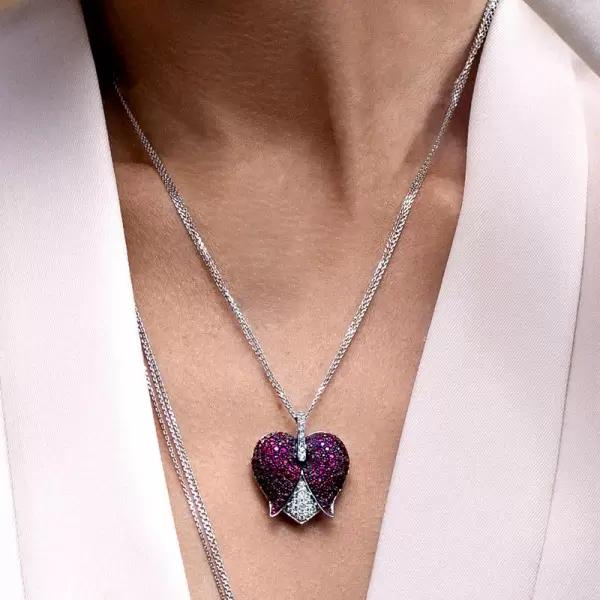 Two Tone Ruby Paved Tulip Heart Necklace
