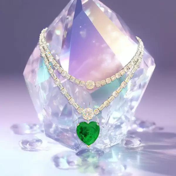 20ct Huge Heart Cut Emerald Two Row Statement Necklace