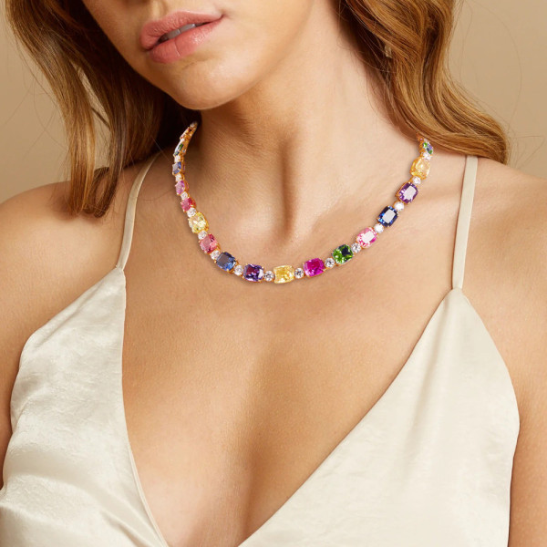 116ctw Cushion Cut Multicolor Sapphire Statement Necklace