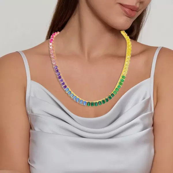 90ctw Classic Emerald Cut Multicolor Rainbow Satatement Necklace