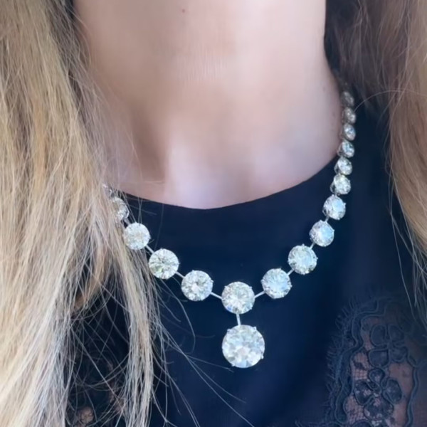 75ctw Round Cut White Sapphire Statement Necklace