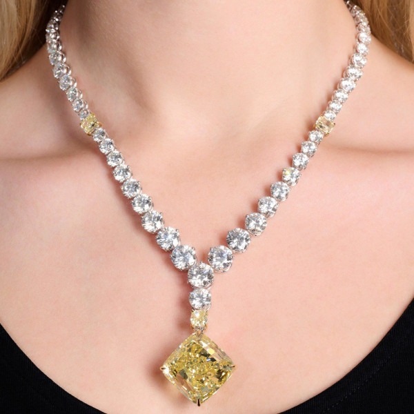 90ctw White and Cushion Cut Yellow Sapphire Statement Necklace