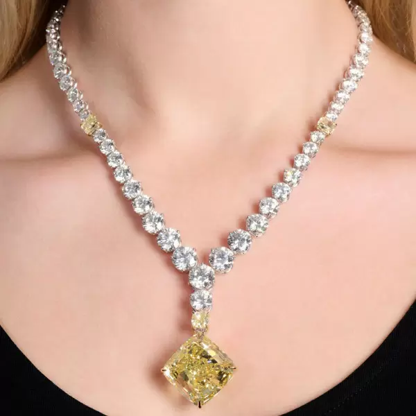 90ctw White and Cushion Cut Yellow Sapphire Statement Necklace