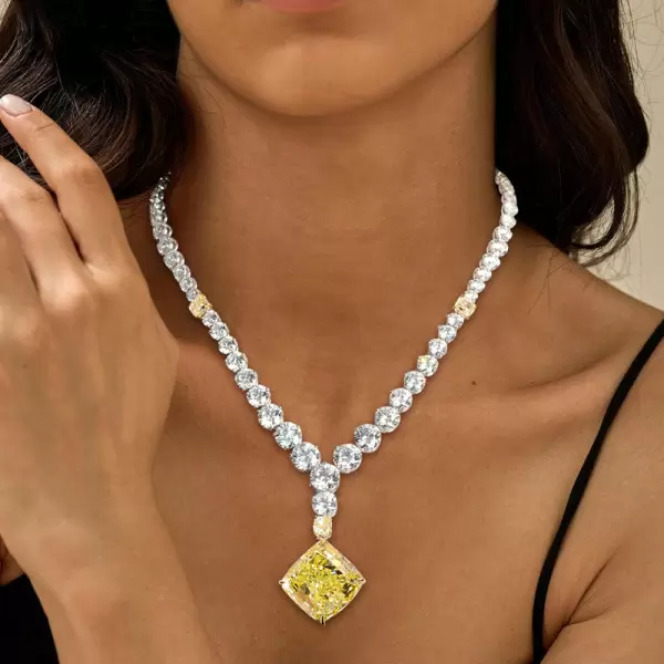 90ctw White and Cushion Cut Yellow Sapphire Statement Necklace