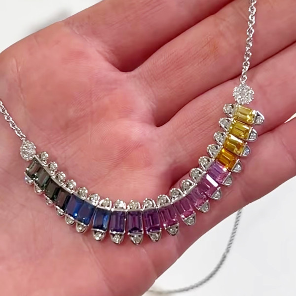 20ctw Emerald Cut Multicolor Sapphire Pendant Necklace