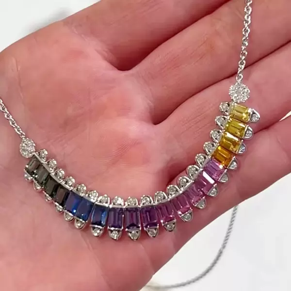 20ctw Emerald Cut Multicolor Sapphire Pendant Necklace