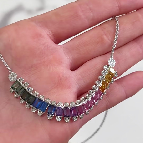20ctw Emerald Cut Multicolor Sapphire Pendant Necklace