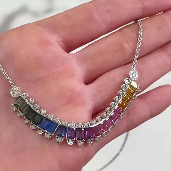20ctw Emerald Cut Multicolor Sapphire Pendant Necklace