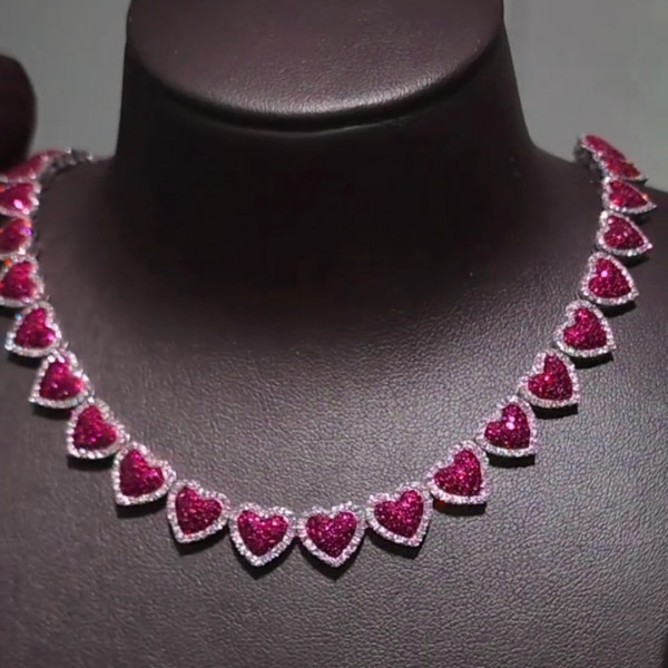 39ctw Halo Paved Heart Statement Necklace