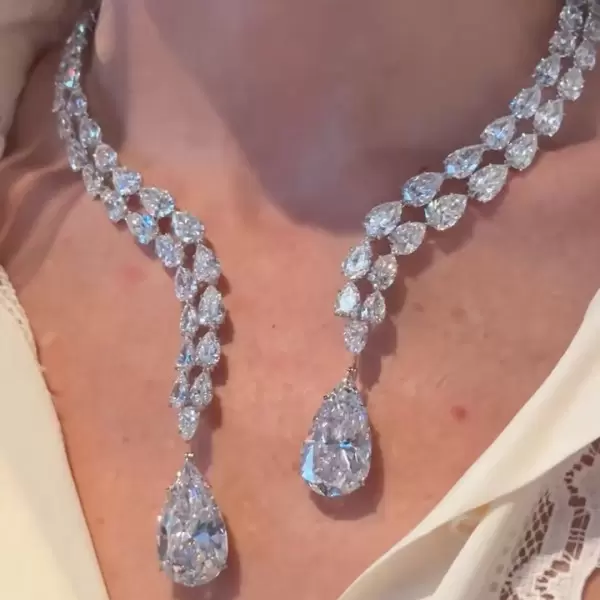 120ctw Pear Cut White Sapphire Two-Row Statement Necklace