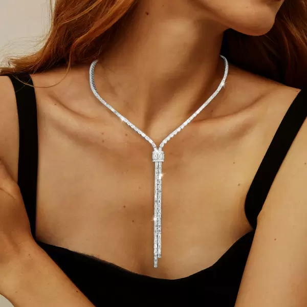 36ctw Emerald Cut White Sapphire Bolo Statement Necklace