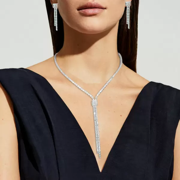 White Sapphire Adjustable Bolo Necklace Two-piece Jewelry Set