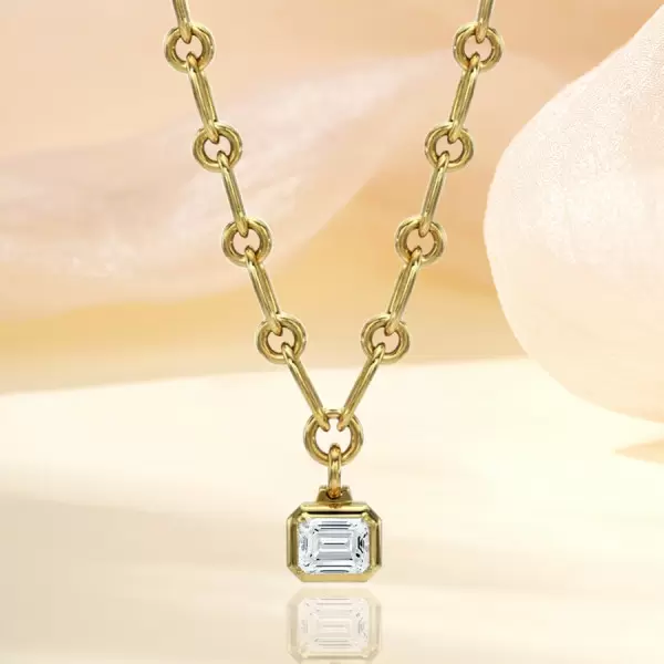 6ct Bezel Emerald Cut Pendant Chain Link Necklace
