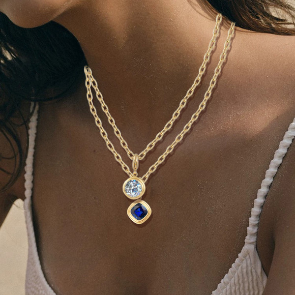 5.6ct Cushion Cut Bezel Set Pendant Link Chain Necklace