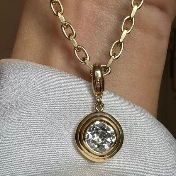 5.6ct Cushion Cut Bezel Set Pendant Link Chain Necklace