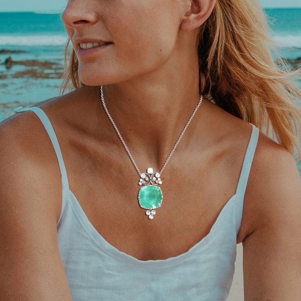 18ct Cushion Cut Paraiba Vintage Pendant Necklace