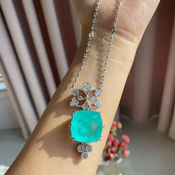 18ct Cushion Cut Paraiba Vintage Pendant Necklace