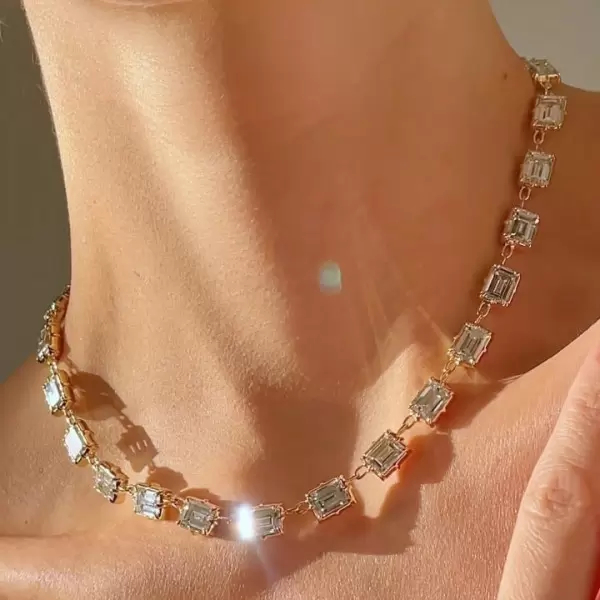 50ctw Emerald Cut White Sapphire Vintage Tennis Necklace