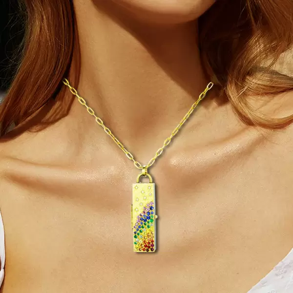 Stars Engraved Rainbow Sapphire Locket Design Pendant Necklace