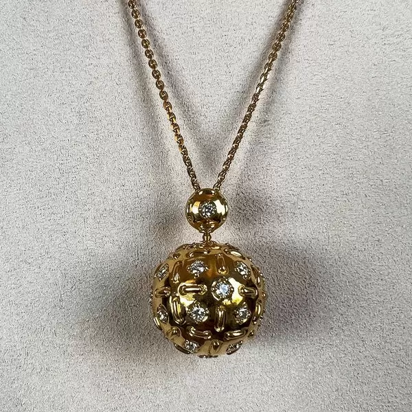 Vintage Style Paved Ball Pendant Necklace
