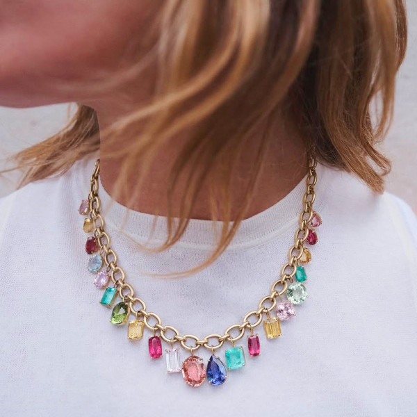 50ctw Multicut Multicolor One of Kind Link Statement Necklace