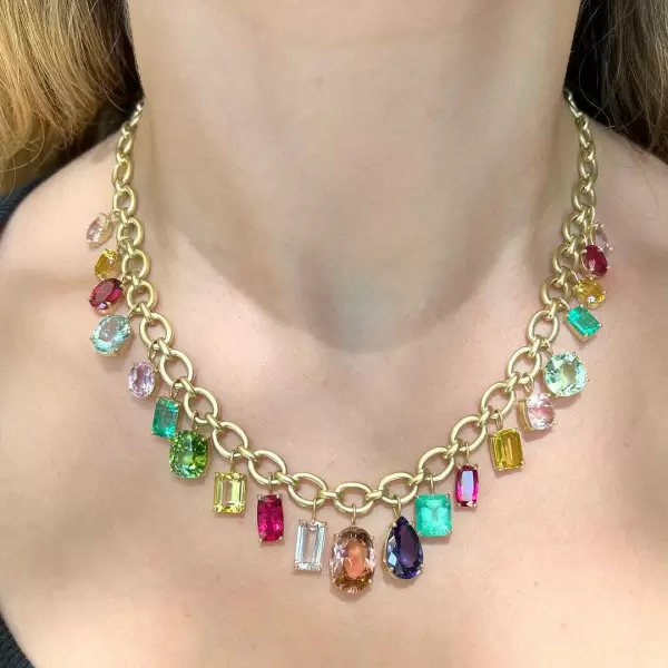 50ctw Multicut Multicolor One of Kind Link Statement Necklace